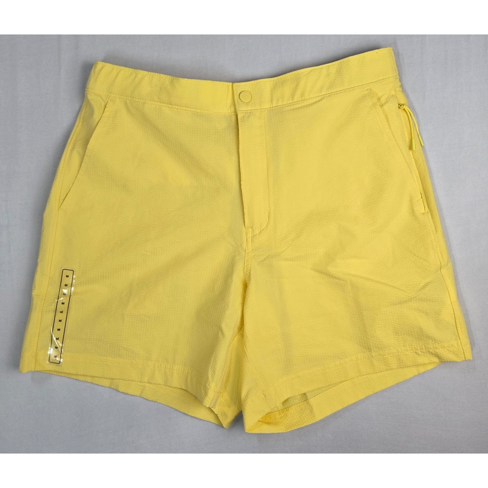 VRST Mens 6 Inch Resort Short Yellow Seersucker Relaxed Fit Hybrid Water M NWT